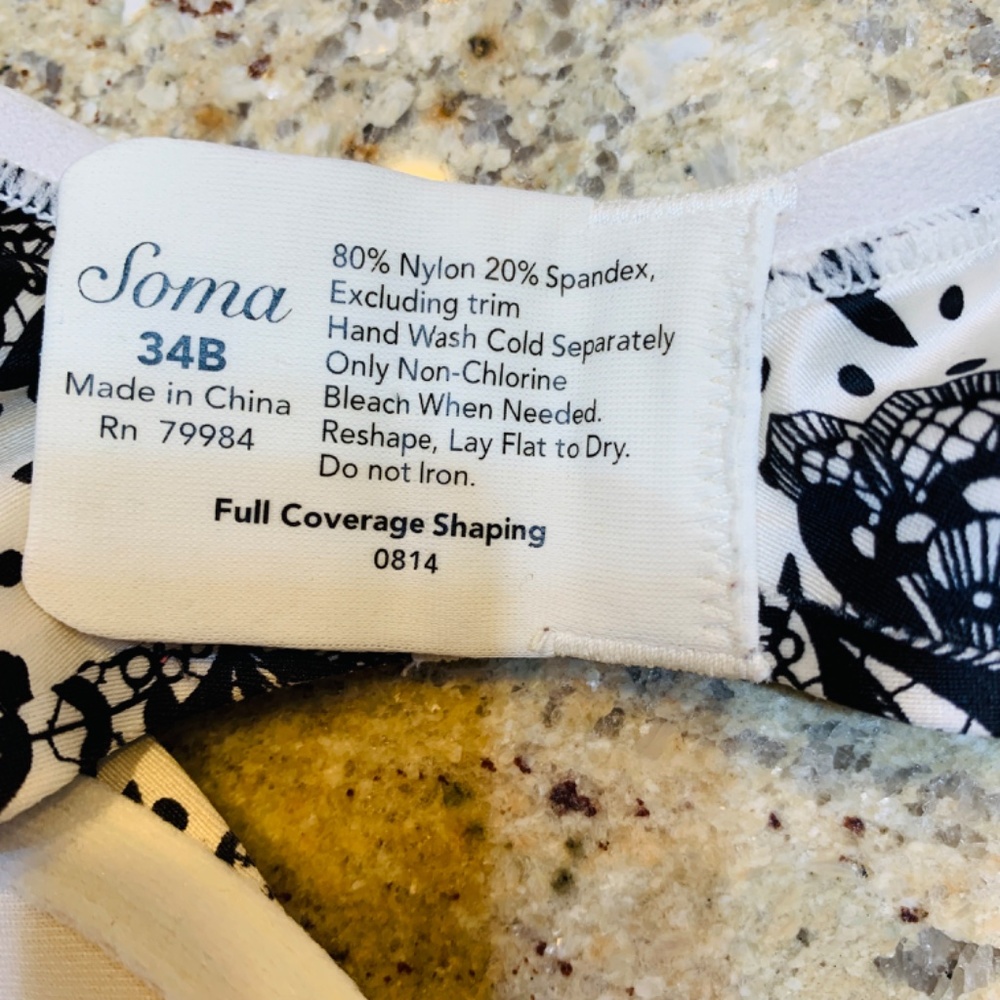 Soma Full Coverage Shaping Bra 34B Black Cream Floral Dots Underwire Padded - Picture 4 of 11